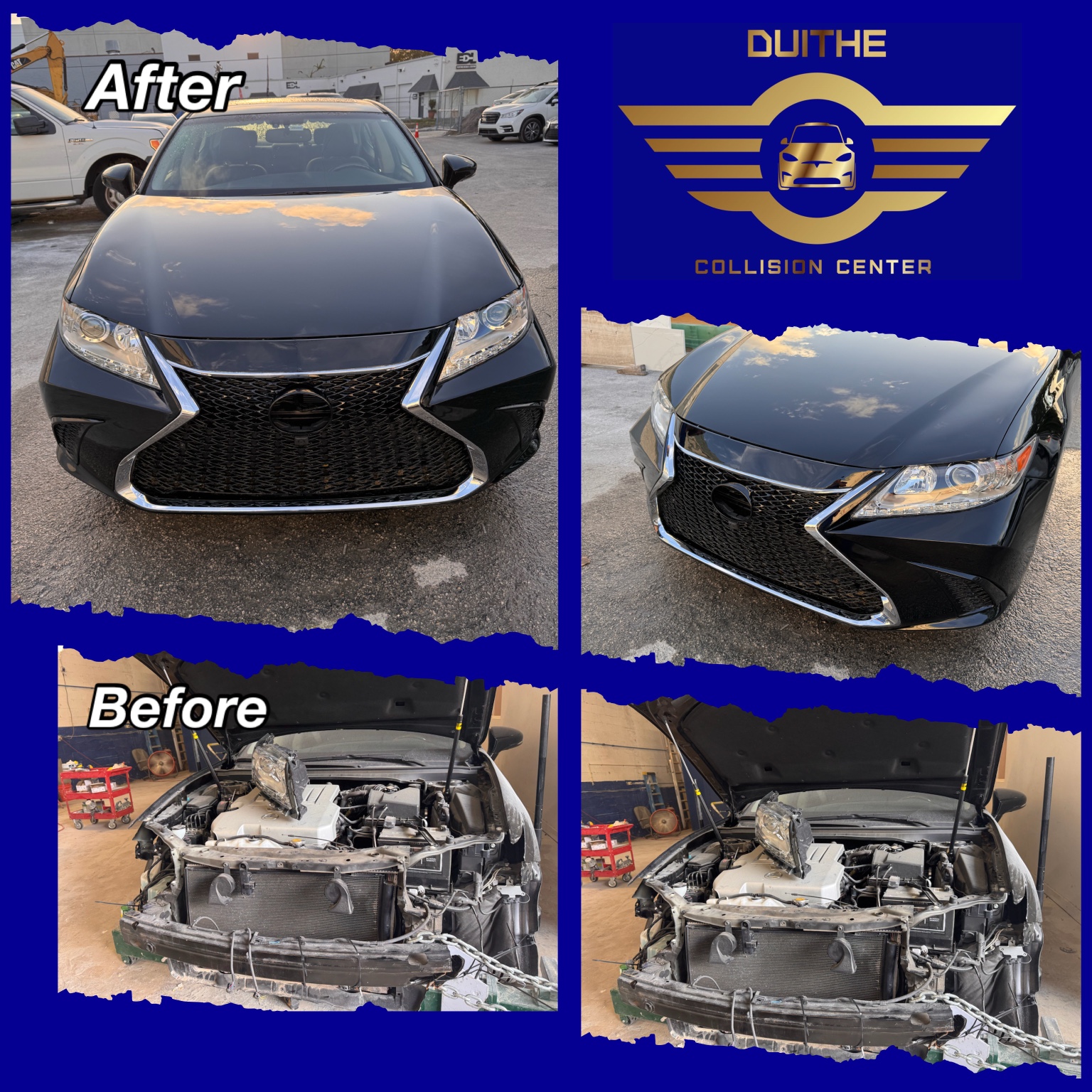 Before and after collision repair on Lexus in Pompano Beach
