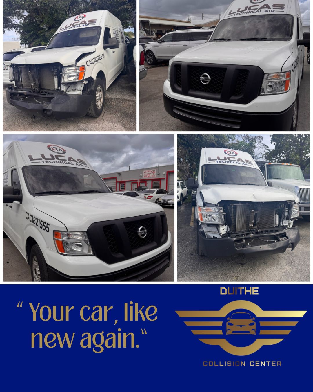 Before and after collision repair on Van Transit in Pompano Beach